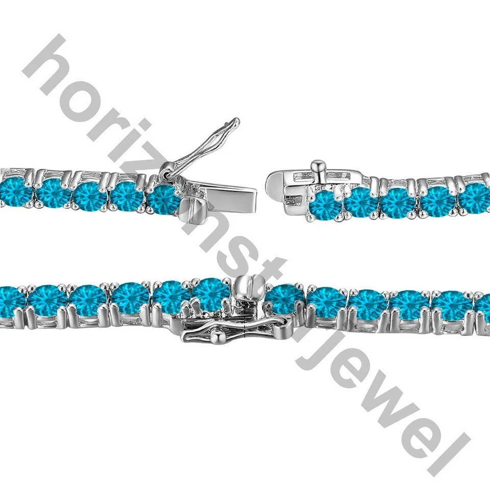 Collar Tenis 22" 5 MM Corte Redondo 55 Ct Topacio Azul Suizo Oro Blanco 14K Sobre Foto 3 de 4