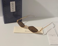 Gucci GG1604S 001 Rimless Sunglasses Gold Frame Brown Lens Women Ships Today