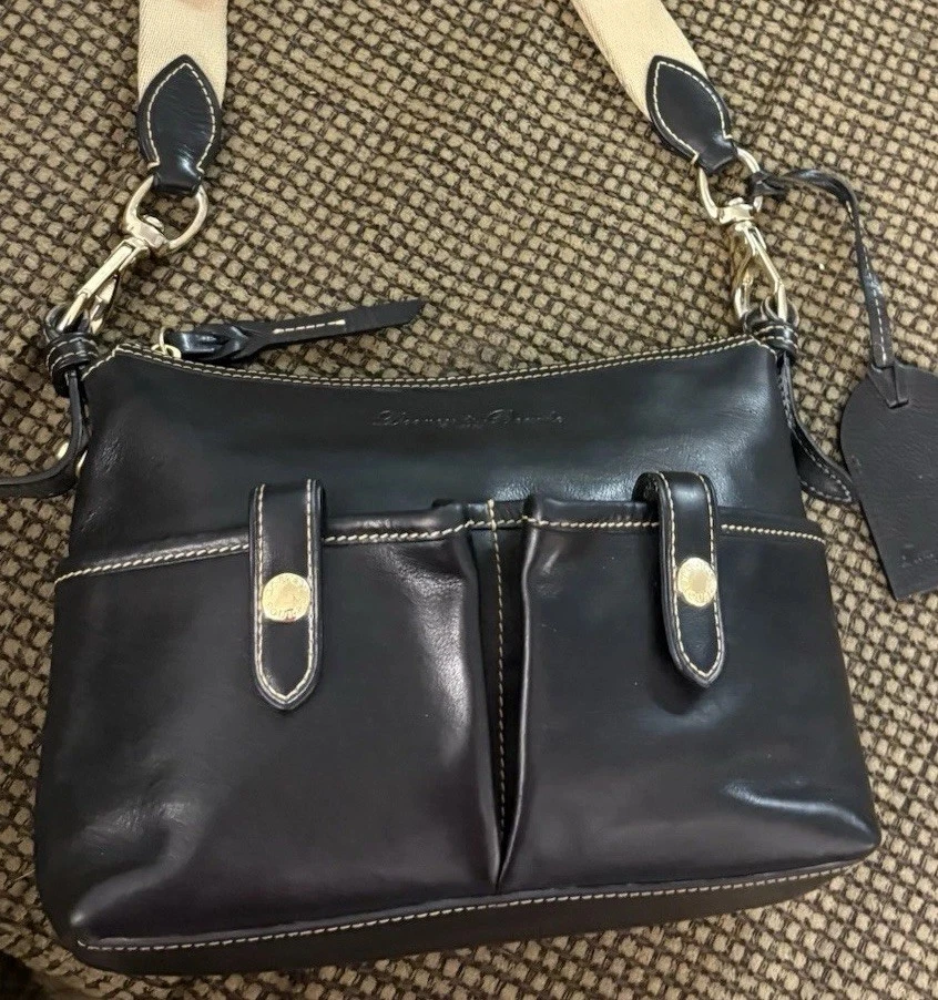 Dooney Bourke 黑色 Florentine Vacchetta 皮革马鞍信使斜挎包 — 第 3/4 张图片