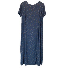 VTG Eddie Bauer Maxi Dress Sz M Blue Fall Leaves Cottagecore Prairie New England