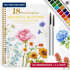 Watercolor Workbook for Beginners,18 Floral Water Coloring Book,Relaxing  Easy