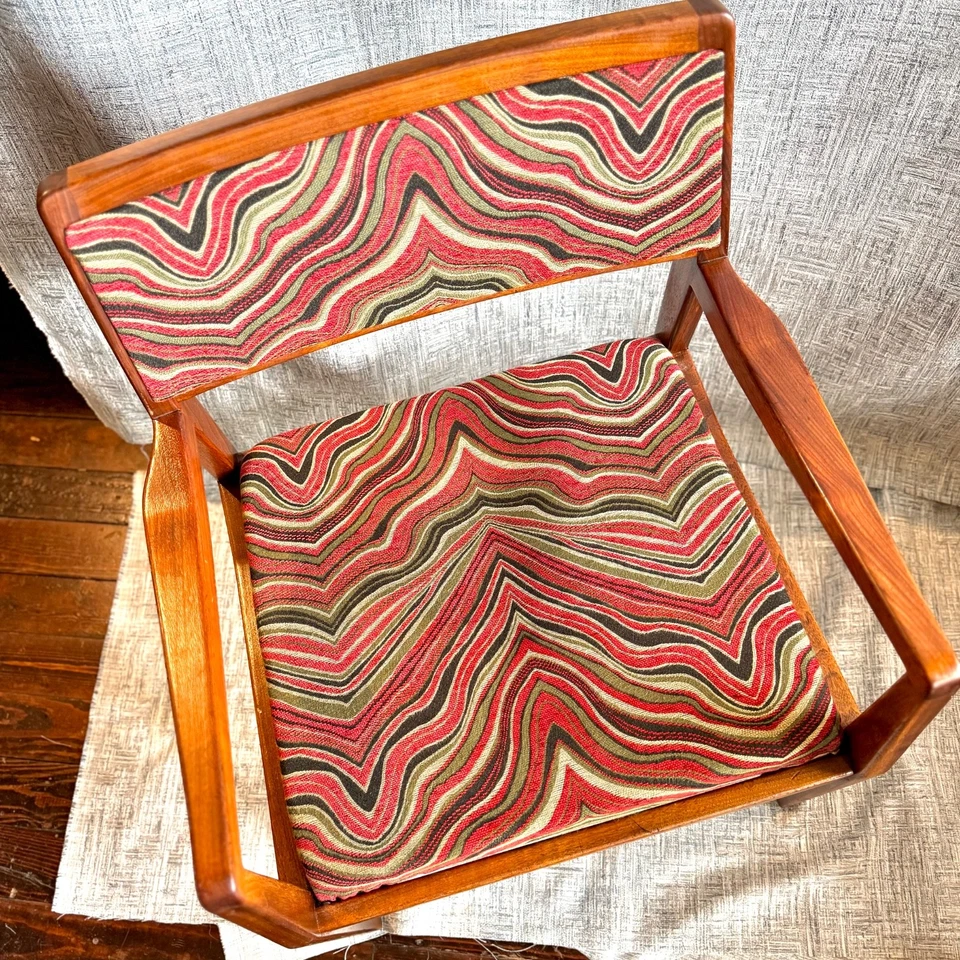 VTG MCM Solid Wood Frame Armchairs Restyled Artisan Fabric Scandinavian Lines - Image 3 of 4