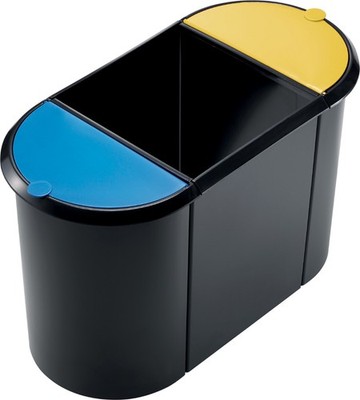 helit Papierkorb Trio System oval PE schwarz/gelb/blau