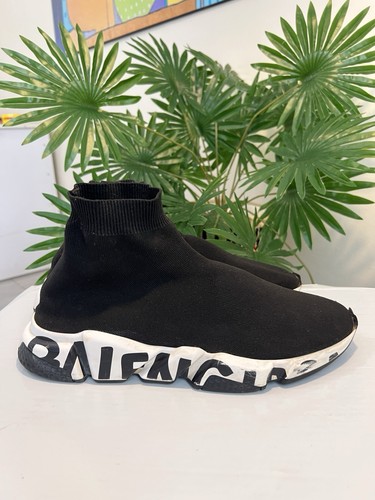 Balenciaga Speed 2.0 Graffiti Sneakers Black White Men’s Size 11 EU 44