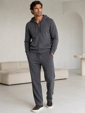 Loro Piana 4-Ply Cashmere Hooded Lounge Set Gray XL 54 Italy Zip Hoodie Pants.