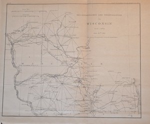 Antique 1885 Wisconsin Reconnaissance & Triangulation Survey Map 14x11