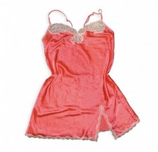 Victoria's Secret Y2K Pink Satin Split Slip with Lace Trim, Adjustable Straps M