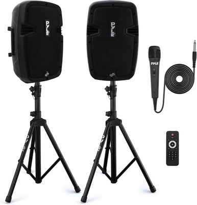 Dual Loudspeaker Sound Package, 8'' Subwoofers, Bluetooth, 2 Speaker Stands