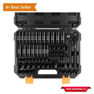 3/8'' Drive Impact Socket Set, 59-Piece Standard SAE 5/16 to 3/4 inch and Metr...