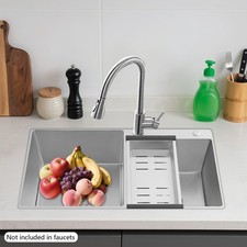 Double Bowl Stainless Steel Kitchen Sink with Drain Basket  Filters