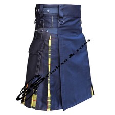 Men's Black Cotton under Pleats MacLeod of Lewis Tartan Utility Kilt Hybrid KILT