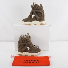 Isabel Marant Balskee sneaker alte con zeppa in camoscio kaki-ecru da donna taglia 9 