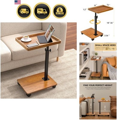 Adjustable Height Swivel C Side Table with Wheels for Sofa Bed Living Room