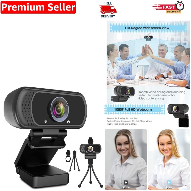 1080p HD Webcam with Microphone & Tripod - Perfect for Streaming & Conferencing