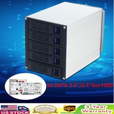 HDD Enclosure Hot Swap Cage 5-Bay 3 x 5.25" Drive Bays 5x SATA 3.5"/2.5"Sas HDD