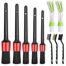 11Pcs Auto Detailing Set, Boar Hair Brushes, Steel Wire  A/C Brushes, Red, S...