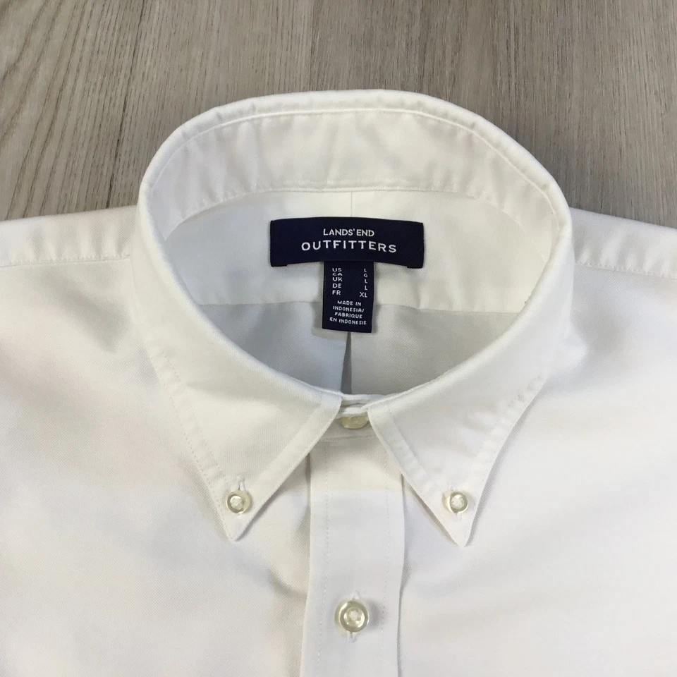 Lands End John Deere Mens Shirt Large Long Sleeve White Pinpoint Oxford Utility - Image 3 of 4