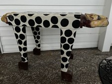 Panca vintage intagliata arte popolare r gatto dipinta a mano tavolo legno supporto piante 22" Pokadot