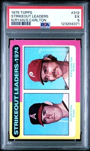 PSA 5 EX 1975 TOPPS MINI STRIKEOUT LEADERS #312 NOLAN RYAN / STEVE CARLTON SD271