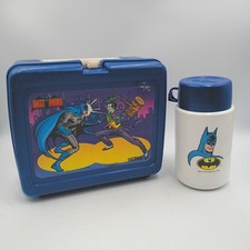 Vintage DC 1982 BATMAN Thermos & Complete 1991 Plastic Lunch Box w  THERMOS