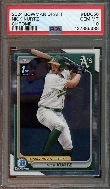 2024 Bowman Draft #BDC56 Nick Kurtz RC GEM-MT Chrome PSA 10 Athletics 5688