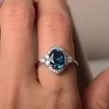 925 Sterling Silver Blue Topaz Gemstone Dainty Women Ring Duty Free