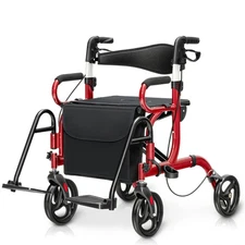 Rollator Walker w/Seat Folding Walker w/8-inch Wheels Supports up to 350lbs