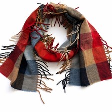 V. Fraas CASHMINK Plaid Scarf Made in Germany Fringe Cashmere Feel