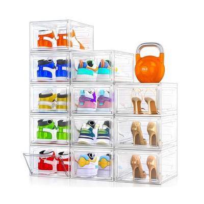 12 Pack Clear Shoe Storage Organizer with Magnetic Door,Stackab... USA FAST SHIP