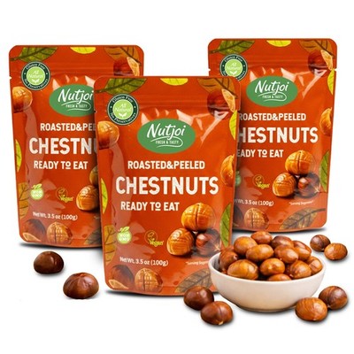 Roasted Chestnuts Ready to Eat   Peeled & Cooked Whole 3.5 oz (Pack of 3)