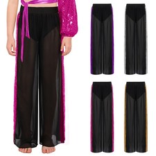 Girls Wide Leg Pants Dancewear Ballroom Dance Pants Contemporary Kids Patchwork