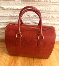 Red Women's Handbag by FURLA Sparkle Glitter bucket bag candy RED