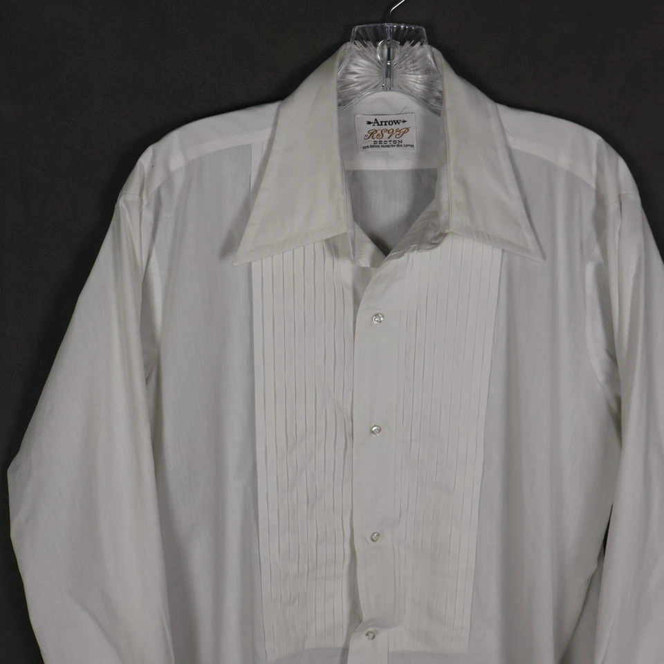 Vintage Arrow Tuxedo Shirt Mens 15-34 White Sanforized 70s Formal Wear Heritage - Image 2 of 4