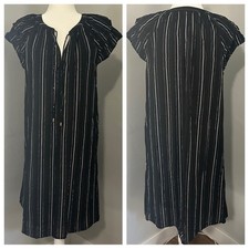 Ann Taylor Metallic Tie-Neck Black Shift Dress, Black Silver, Size 8