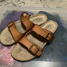 Cat Jack Girl s Size 4 Double Buckle Strap Slide Slip On Cork Sandal, Tan