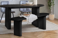 AXEL OVAL FLUTED DINING TABLE IN BLACK OAK WITH  MATCHING BENCH 160CM