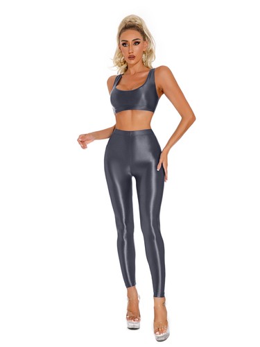 Damen Outfits Sport Set Und High Waist Hosenanzug Sexys Crop Tops Glänzend Gym - Bild 90 von 120
