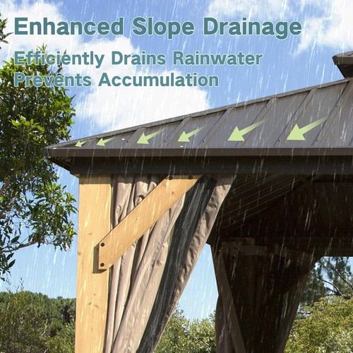 Domi 12'X 16'Hardtop Double Roof Gazebo Canopy,Wood Frame Gazebo w/Net&Curtains - Picture 6 of 8