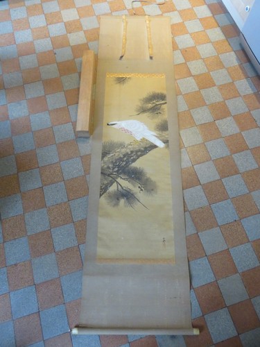 PEINTURE JAPONAISE AIGLE rollbild KAKEMONO SCROLL HAND PAINTED JAPANESE EAGLE - Picture 2 of 10