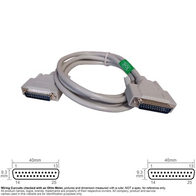Cable Parallel Serial D-Sub DB25 DB 25 Pin Male Male Straight Thru 6FT #142575