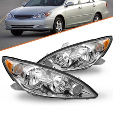 For 2005-2006 Toyota Camry Assembly Headlight Chrome Amber Headlamps 05-06 Pairs