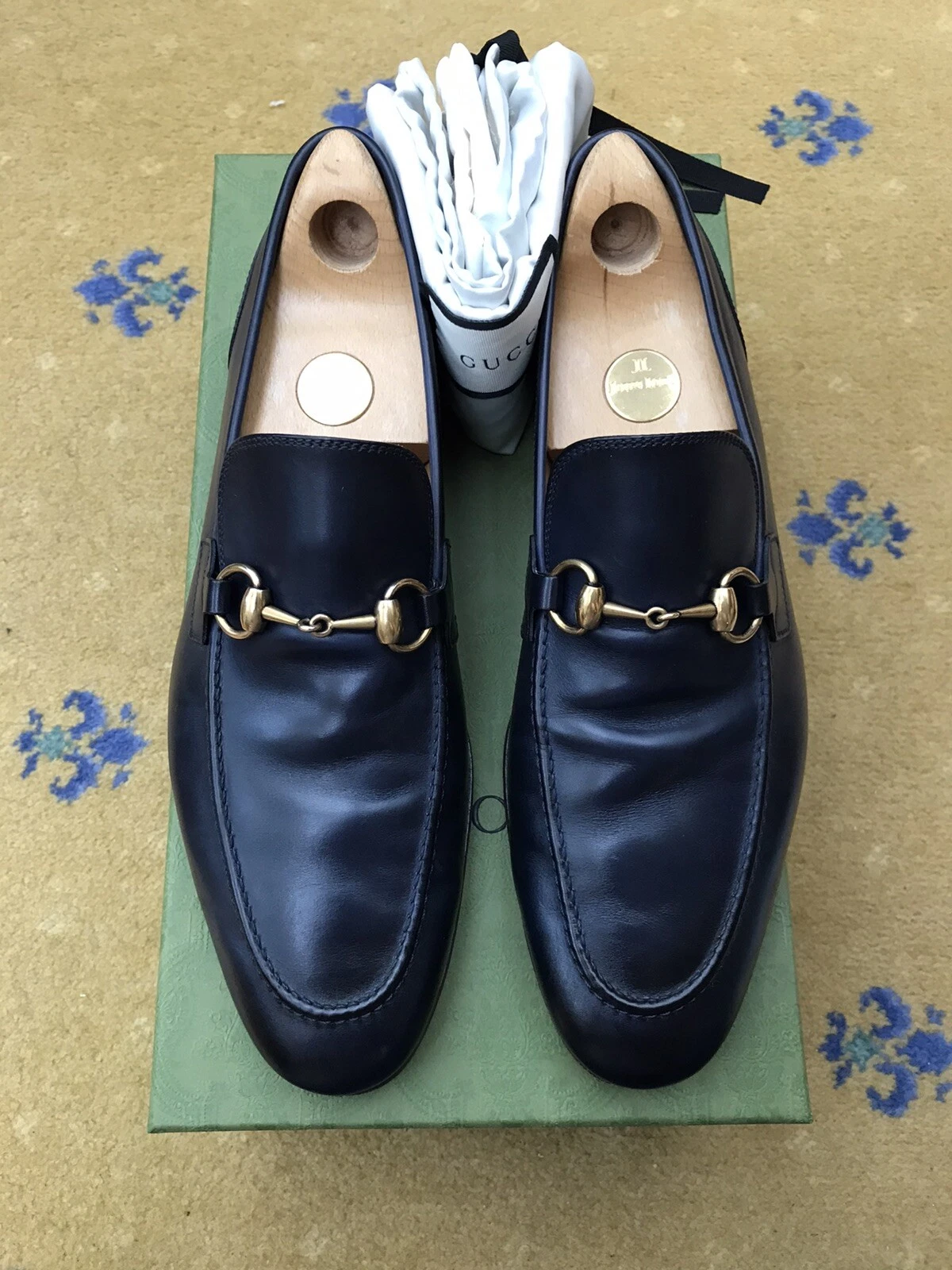 Mocassins Gucci chaussures cuir bleu jordaan boucle Horsebit homme UK 9 US 10 EU 43