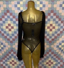 Lulus Sheer Bodysuit Size M Medium Blouse Top Long Sleeve Black Snap Close NWT