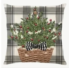 GARLAND TREE BASKET Plaid Christmas Throw Pillow Cover Winter Holiday Home Decor