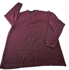 Haggar Henley T Shirt Men XLT Maroon Long Sleeve Button Relaxed Workwear Casual