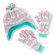 TCP 2PC FAIR ISLE GIRLS POMPOM MICROFLEECE LINED HAT GLOVES SET L/XL 8 YR
