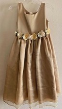 Special Occasion Organza Flower Waist Party Dress Gold Girls 6