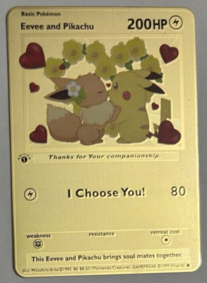   Un Cadeau Parfait : Carte Dorée Pokémon Pikachu & Évoli   Amour et Amitié  