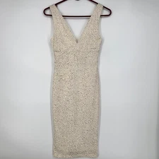 G by Guess Size XS Jenelle Sleeveless Midi Dress Ivory Gold Glitter Fitted Lined