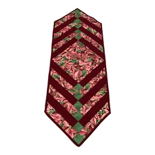 Handmade Christmas Holiday Table Runner Pieced Poinsettias Are Green Red Flowers